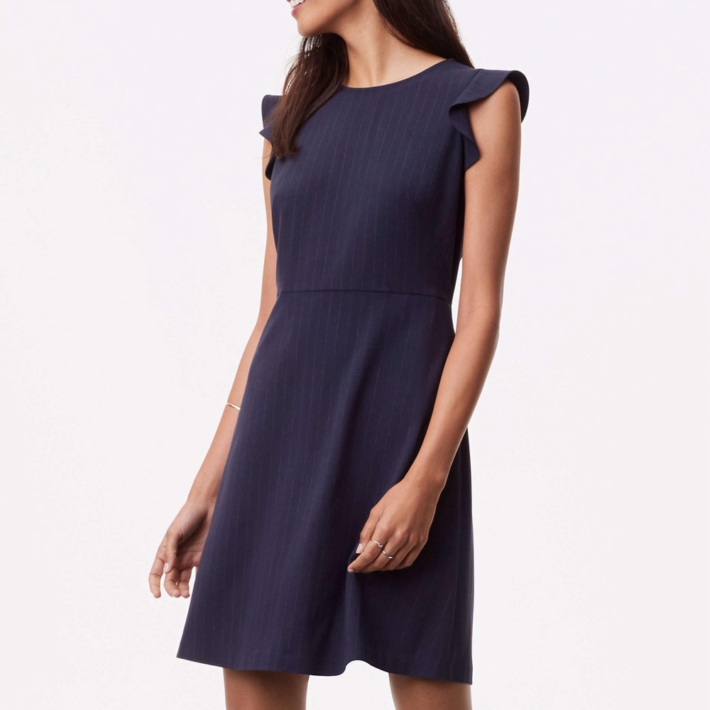 LOFT Blue A-Line Midi Dress with Flutter Cap Sleeves Size 6